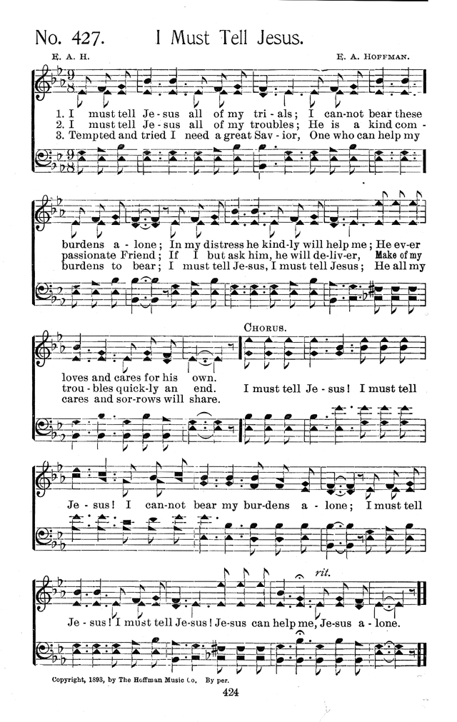 Select Hymns For Christian Worship And General Gospel Service 427 I Must Tell Jesus All Of My Trials Hymnary Org