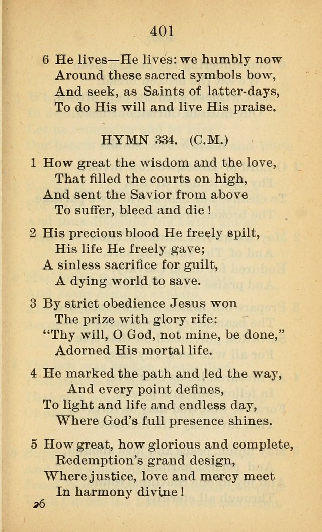 Sacred Hymns and Spiritual Songs for the Church of Jesus Christ of Latter-Day Saints (20th ed.) page 401