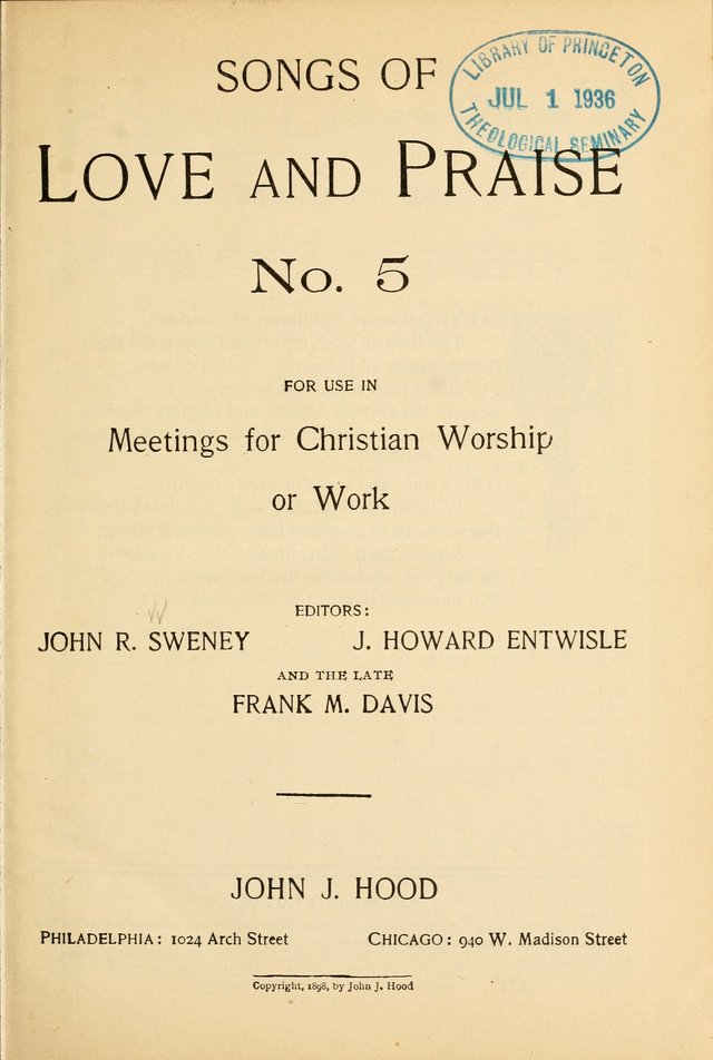 Songs of Love and Praise No. 5: for use in meetings for Christian worship or work page 1