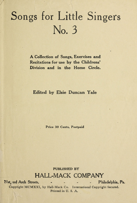 Songs for Little Singers No. 3: for primary departments of Sunday Schools page iv