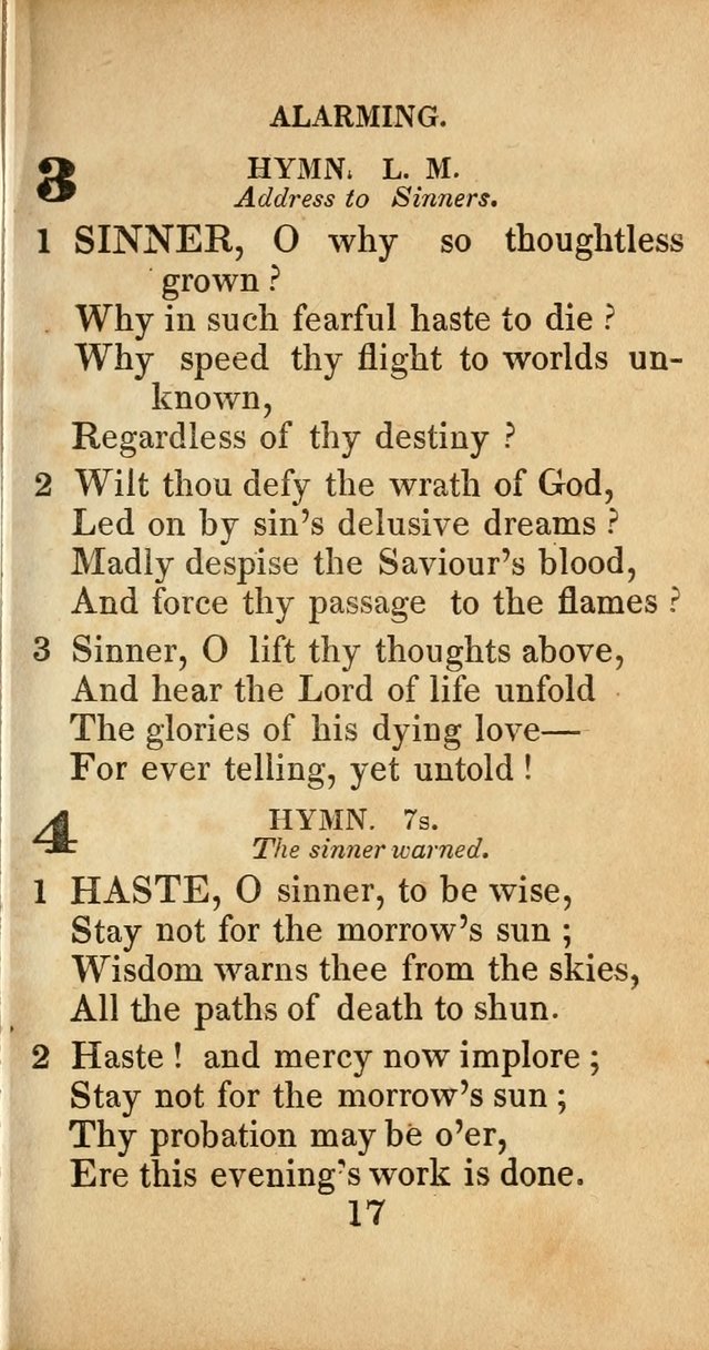 Sacred lyrics, or Select hymns: particularly adapted to revivals of religion, and intended as a supplement to Watts.  page 17