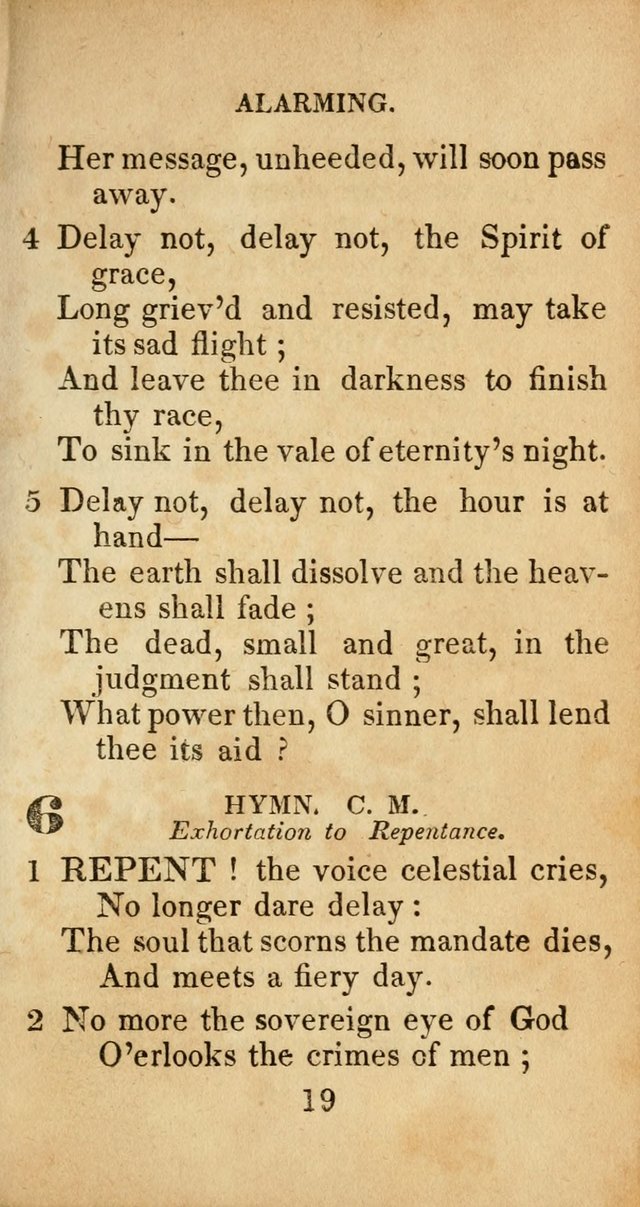 Sacred lyrics, or Select hymns: particularly adapted to revivals of religion, and intended as a supplement to Watts.  page 19