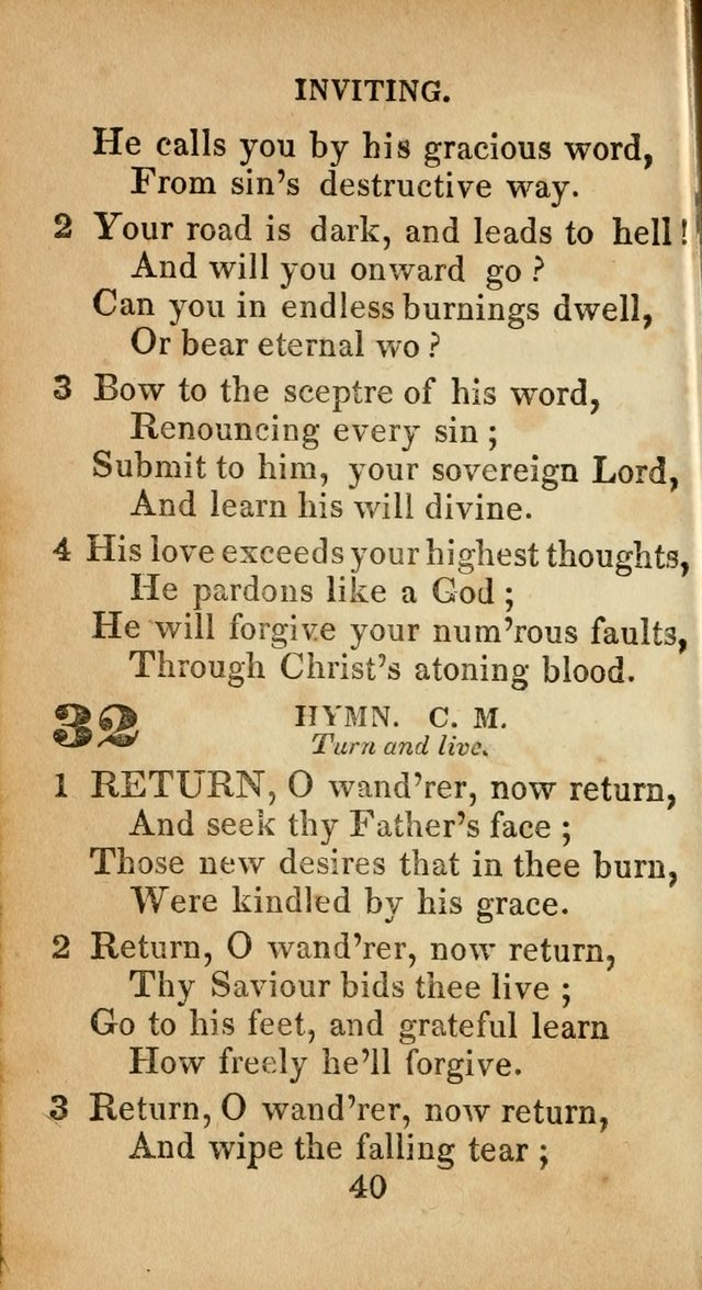 Sacred lyrics, or Select hymns: particularly adapted to revivals of religion, and intended as a supplement to Watts.  page 40