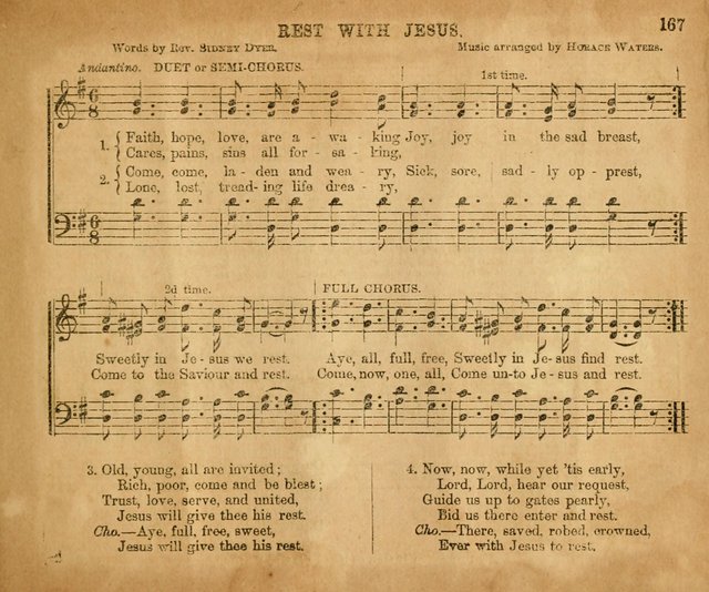 Sabbath School Bell No. 2: a superior collection of choice tunes, newly arranged and composed, and a large number of excellent hymns written expressly for this work, which are well adapted for...      page 167