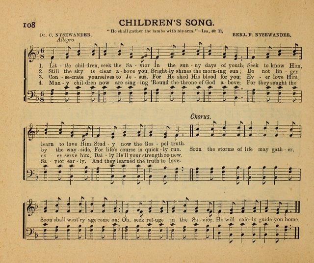 Songs of the Sun Bright Clime: a collection of choice music and poetry, for Sabbath schools and gospel meetings page 108