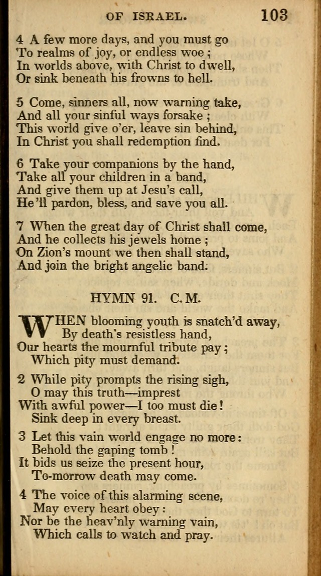 The Sweet Singer of Israel: a collection of hymns and spiritual  songs, usually sung at camp, prayer, and social meetings, and revivals of religion (New ed. much enlarged) page 103