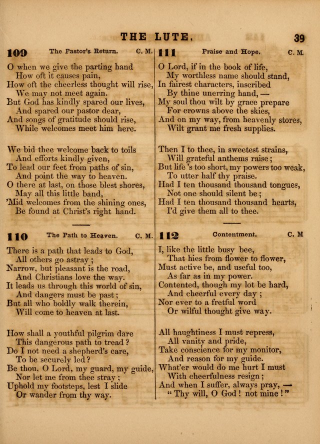 The Sabbath School Lute: a selection of hymns and appropriate melodies, adapted to the wants of Sabbath schools, families and social meetings page 39