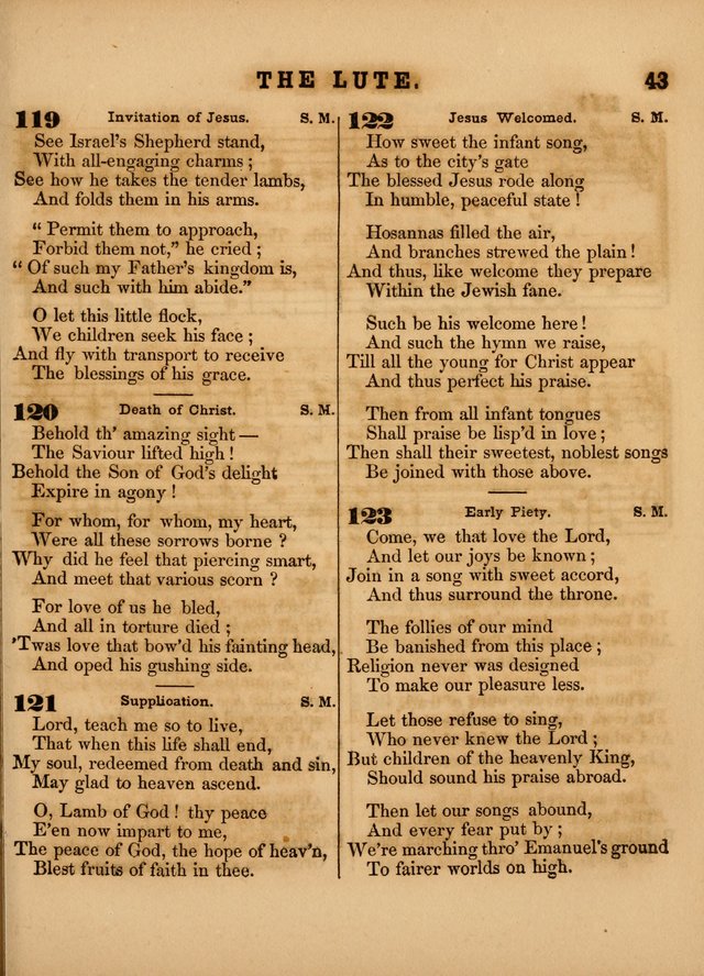 The Sabbath School Lute: a selection of hymns and appropriate melodies, adapted to the wants of Sabbath schools, families and social meetings page 43