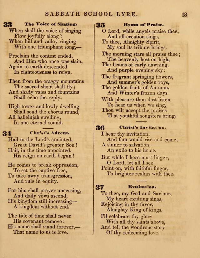 The Sabbath School Lyre: a collection of hymns and music, original and selected, for general use in sabbath schools page 13