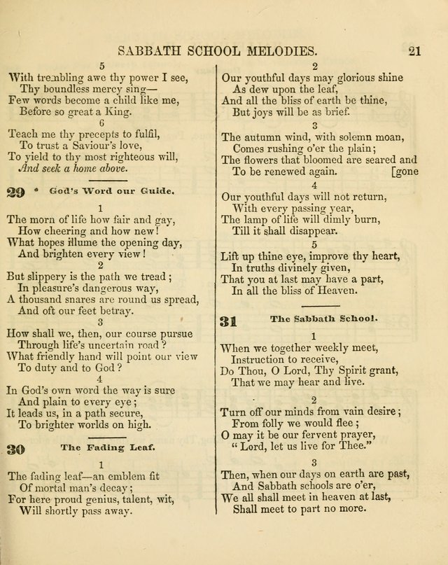 The Sabbath School Melodist: being a selection of hymns with appropriate music; for the use of Sabbath schools, families and social meetings page 21