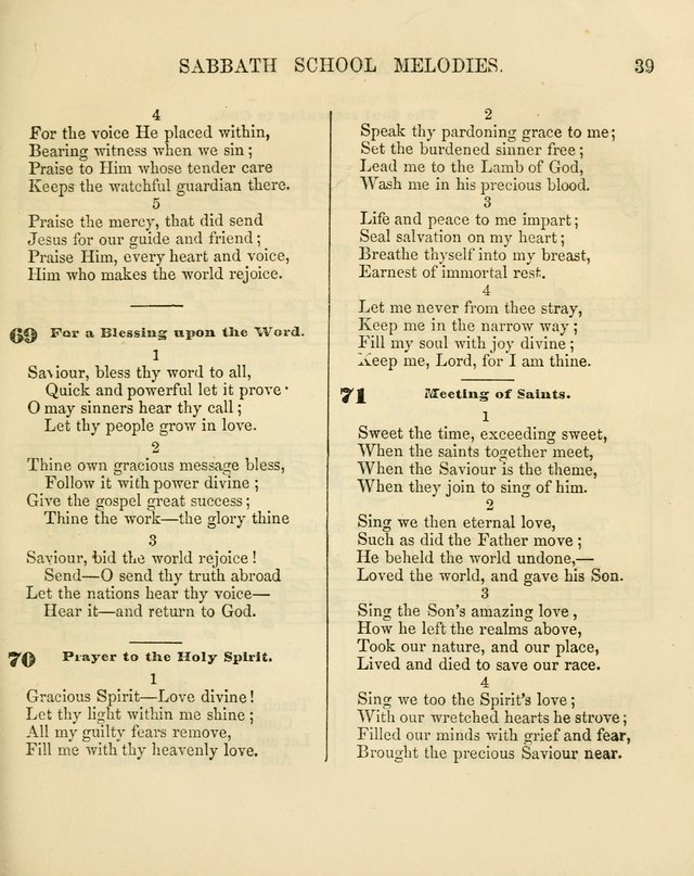 The Sabbath School Melodist: being a selection of hymns with appropriate music; for the use of Sabbath schools, families and social meetings page 39