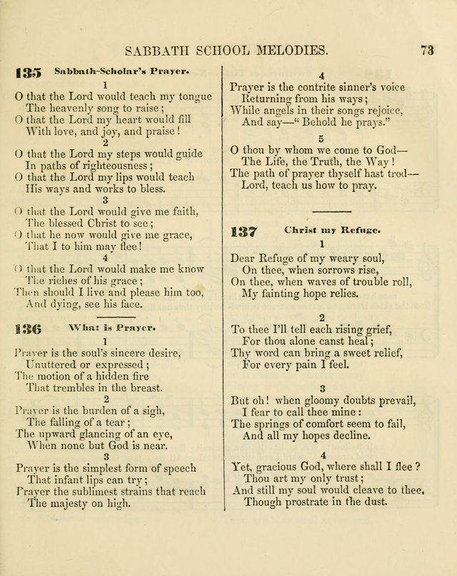 The Sabbath School Melodist: being a selection of hymns with appropriate music; for the use of Sabbath schools, families and social meetings page 73