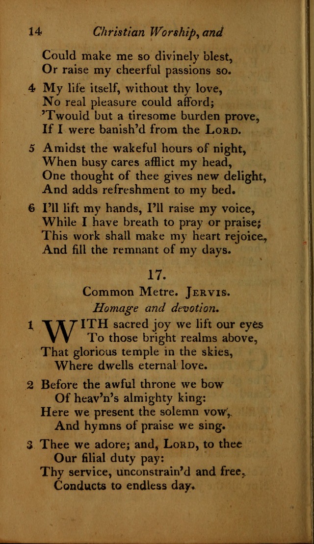A Selection of Sacred Poetry: consisting of psalms and hymns, from Watts, Doddridge, Merrick, Scott, Cowper, Barbauld, Steele ...compiled for  the use of the Unitarian Church in Philadelphia page 14