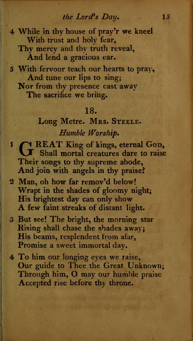 A Selection of Sacred Poetry: consisting of psalms and hymns, from Watts, Doddridge, Merrick, Scott, Cowper, Barbauld, Steele ...compiled for  the use of the Unitarian Church in Philadelphia page 15