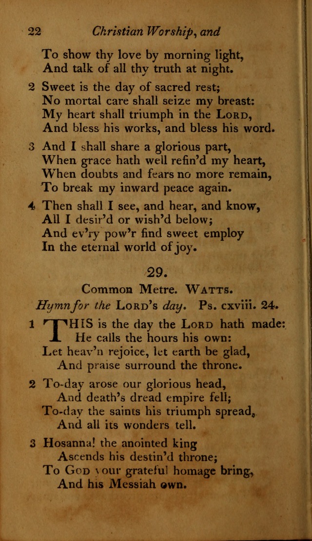A Selection of Sacred Poetry: consisting of psalms and hymns, from Watts, Doddridge, Merrick, Scott, Cowper, Barbauld, Steele ...compiled for  the use of the Unitarian Church in Philadelphia page 22