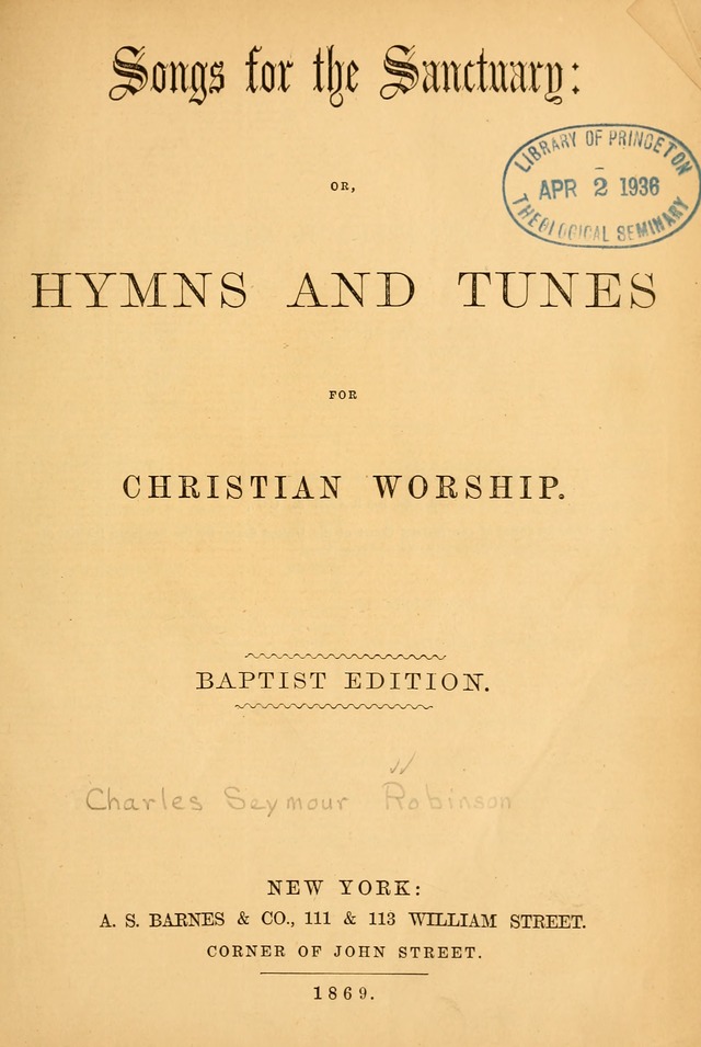 Songs for the Sanctuary; or Psalms and Hymns for Christian Worship (Baptist Ed.) page vi
