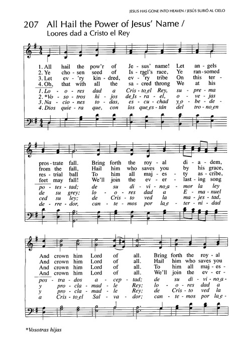 Santo Santo Santo Cantos Para El Pueblo De Dios Holy Holy Holy Song For The People Of God 207 All Hail The Pow R Of Jesus Name Loores Dad A Cristo El hymnary org