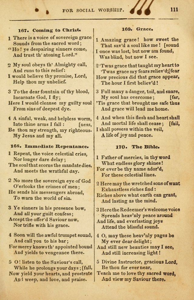 Spiritual Songs for Social Worship: adapted to the use of families and private circles in seasons of rivival, to missionary meetings, to the monthly concert, and to other occasions of special interest page 111