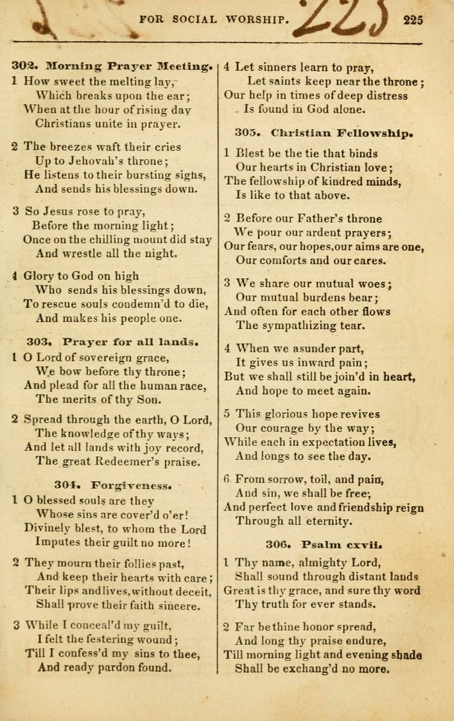 Spiritual Songs for Social Worship: adapted to the use of families and private circles in seasons of rivival, to missionary meetings, to the monthly concert, and to other occasions of special interest page 225