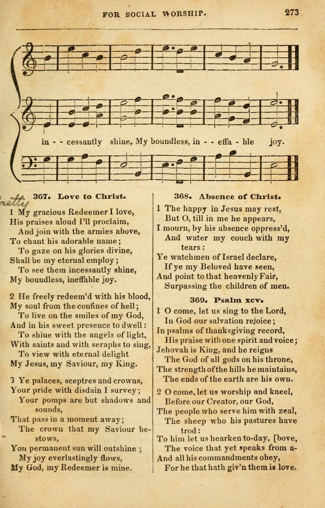 Spiritual Songs for Social Worship: adapted to the use of families and private circles in seasons of rivival, to missionary meetings, to the monthly concert, and to other occasions of special interest page 273