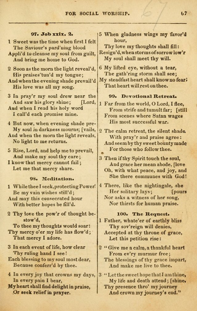 Spiritual Songs for Social Worship: adapted to the use of families and private circles in seasons of rivival, to missionary meetings, to the monthly concert, and to other occasions of special interest page 67