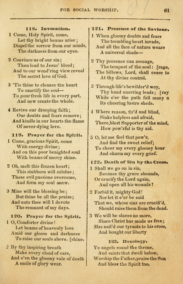 Spiritual Songs for Social Worship: adapted to the use of families and private circles in seasons of rivival, to missionary meetings, to the monthly concert, and to other occasions of special interest page 81