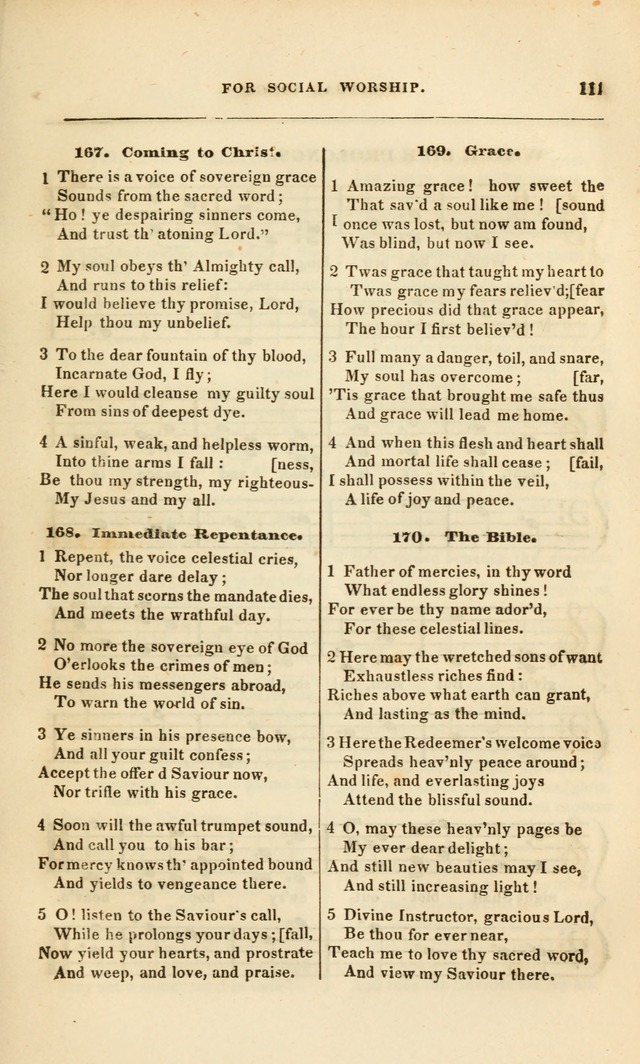 Spiritual Songs for Social Worship: adapted to the use of families and private circles, to missinary meetings, to monthly concert, and to other occasions of special interest.(Rev. and Enl. Ed.) page 111