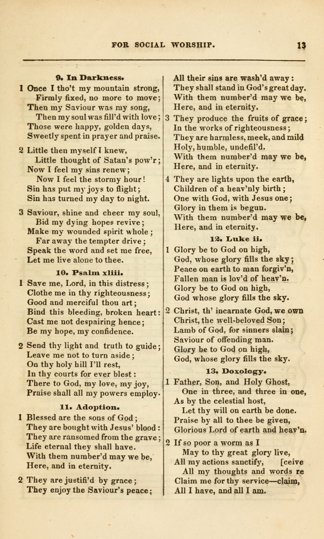 Spiritual Songs for Social Worship: adapted to the use of families and private circles, to missinary meetings, to monthly concert, and to other occasions of special interest.(Rev. and Enl. Ed.) page 13