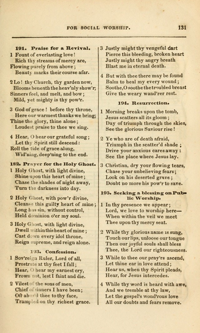 Spiritual Songs for Social Worship: adapted to the use of families and private circles, to missinary meetings, to monthly concert, and to other occasions of special interest.(Rev. and Enl. Ed.) page 131