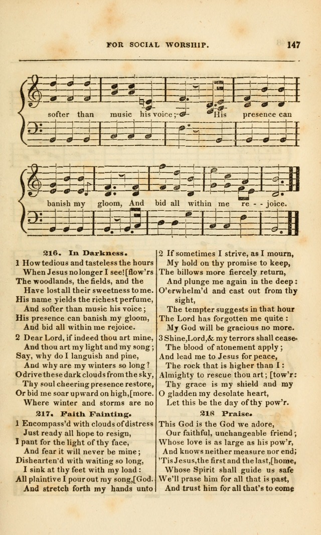 Spiritual Songs for Social Worship: adapted to the use of families and private circles, to missinary meetings, to monthly concert, and to other occasions of special interest.(Rev. and Enl. Ed.) page 147