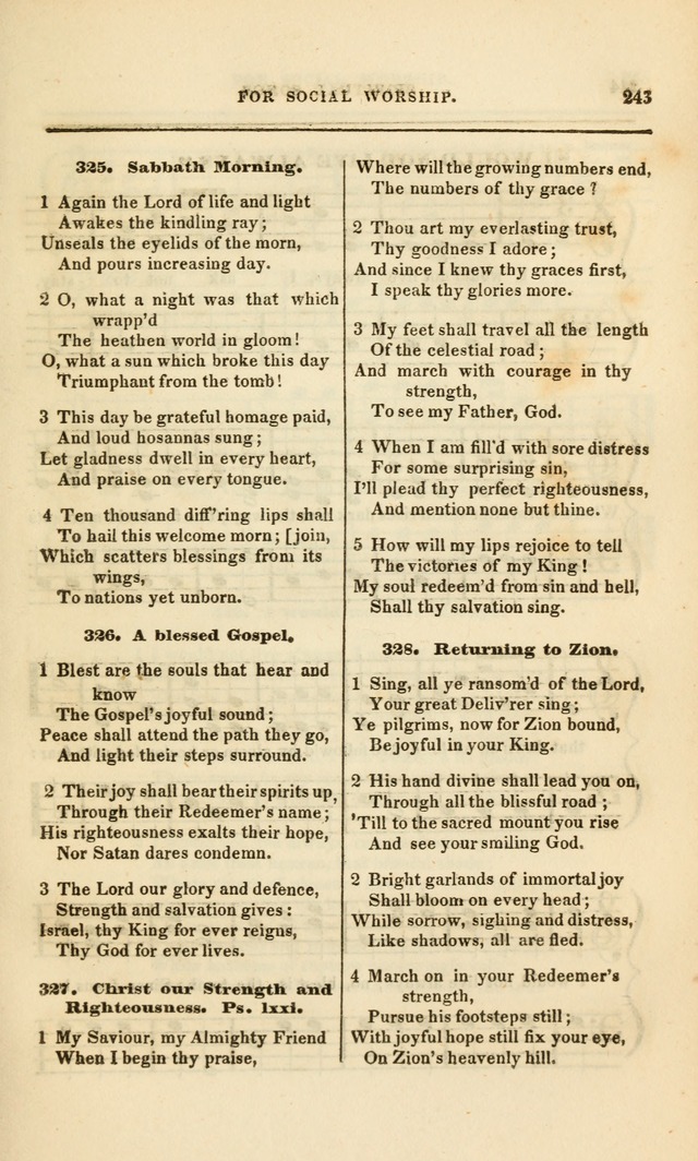 Spiritual Songs for Social Worship: adapted to the use of families and private circles, to missinary meetings, to monthly concert, and to other occasions of special interest.(Rev. and Enl. Ed.) page 243