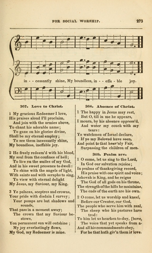 Spiritual Songs for Social Worship: adapted to the use of families and private circles, to missinary meetings, to monthly concert, and to other occasions of special interest.(Rev. and Enl. Ed.) page 273