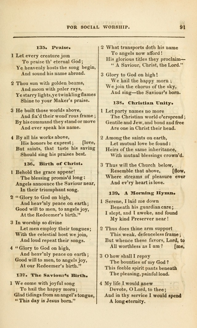 Spiritual Songs for Social Worship: adapted to the use of families and private circles, to missinary meetings, to monthly concert, and to other occasions of special interest.(Rev. and Enl. Ed.) page 91