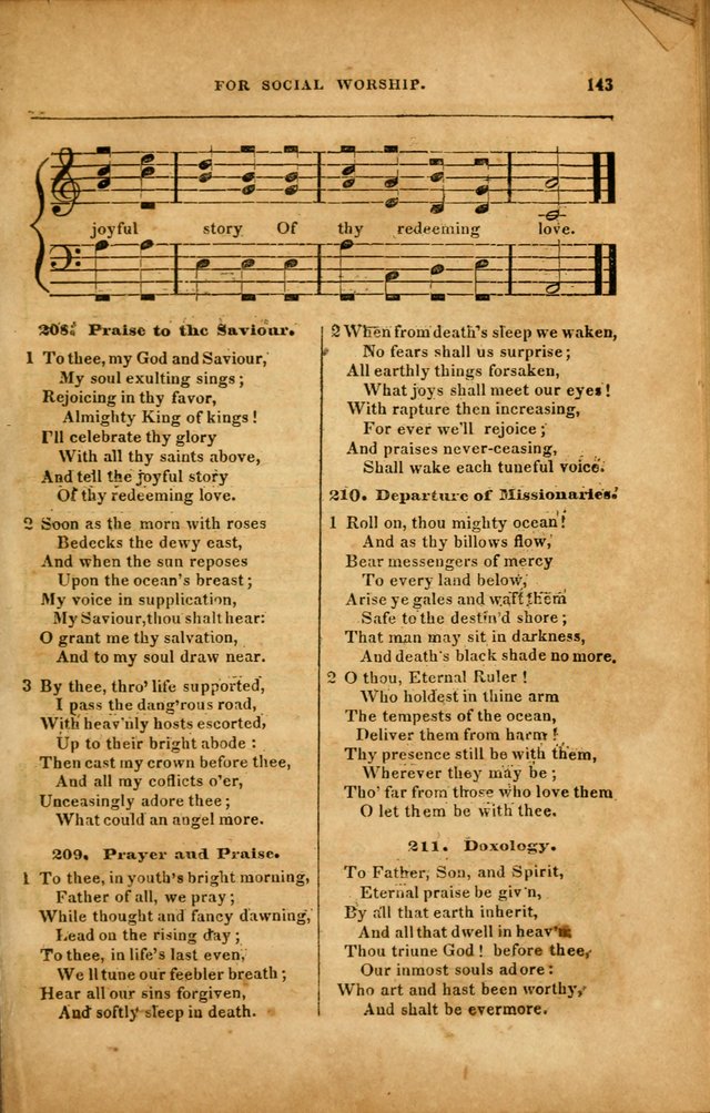 Spiritual Songs for Social Worship: adapted to the use of families and private circles in seasons of revival, to missionary meetings, to the monthly concert, and to other occasions... (3rd ed.) page 143