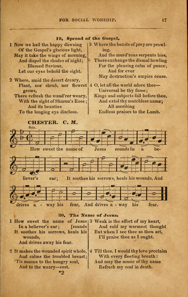 Spiritual Songs for Social Worship: adapted to the use of families and private circles in seasons of revival, to missionary meetings, to the monthly concert, and to other occasions... (3rd ed.) page 17
