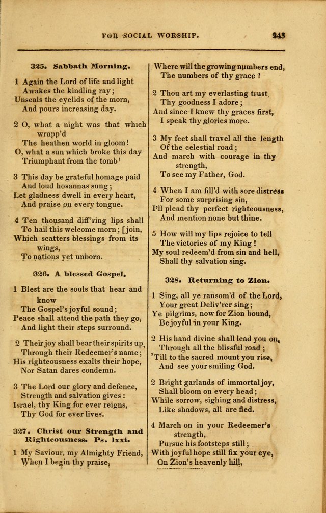 Spiritual Songs for Social Worship: adapted to the use of families and private circles in seasons of revival, to missionary meetings, to the monthly concert, and to other occasions... (3rd ed.) page 243
