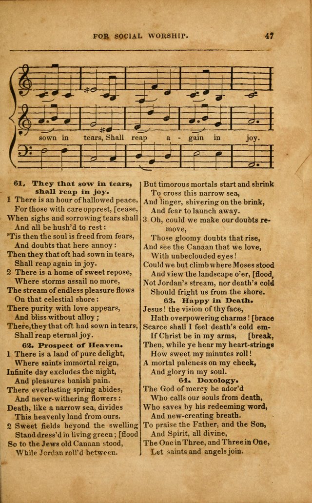 Spiritual Songs for Social Worship: adapted to the use of families and private circles in seasons of revival, to missionary meetings, to the monthly concert, and to other occasions... (3rd ed.) page 47