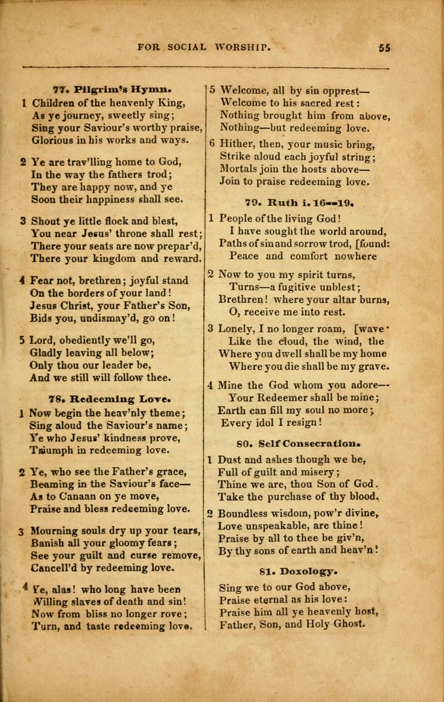 Spiritual Songs for Social Worship: adapted to the use of families and private circles in seasons of revival, to missionary meetings, to the monthly concert, and to other occasions... (3rd ed.) page 55