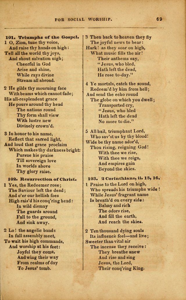 Spiritual Songs for Social Worship: adapted to the use of families and private circles in seasons of revival, to missionary meetings, to the monthly concert, and to other occasions... (3rd ed.) page 69