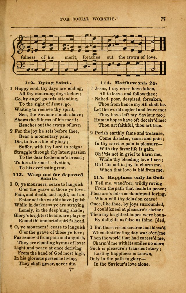 Spiritual Songs for Social Worship: adapted to the use of families and private circles in seasons of revival, to missionary meetings, to the monthly concert, and to other occasions... (3rd ed.) page 77