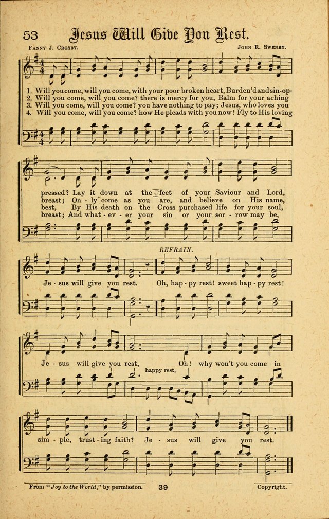 Songs of Salvation: as Used by Crossley and Hunter in Evangelistic Meetings: and adapted for the church, grove, school, choir and home page 39