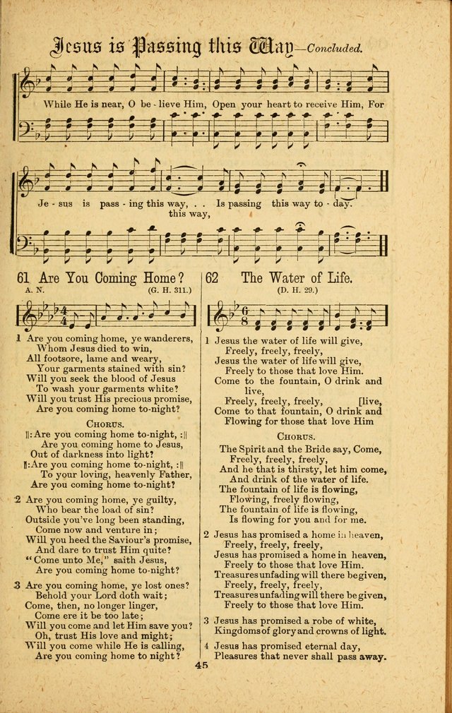 Songs of Salvation: as Used by Crossley and Hunter in Evangelistic Meetings: and adapted for the church, grove, school, choir and home page 45