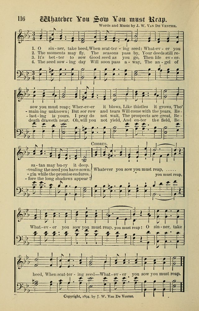 Songs of the Peacemaker: a collection of sacred songs and hymns for use in all services of the church, Sunday-school, home circle, and all kinds of evangelistic work page 116