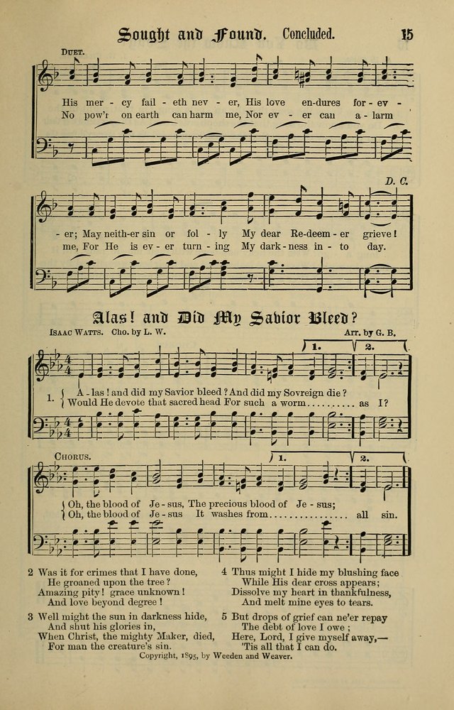 Songs of the Peacemaker: a collection of sacred songs and hymns for use in all services of the church, Sunday-school, home circle, and all kinds of evangelistic work page 15