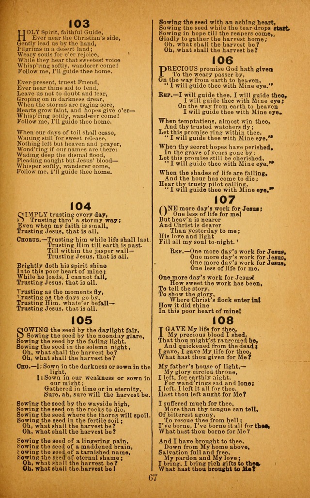 Songs of Refreshing: adapted for use in revival meetings, camp meetings, and the social services of the church. page 67