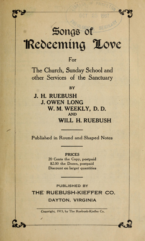 Songs of Redeeming Love: for the Church, Sunday School and other Services of the Sanctuary page ii