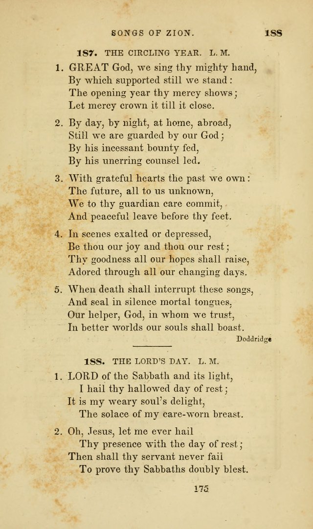 Songs of Zion: a manual of the best and most popular hymns and tunes, for social and private devotion page 182