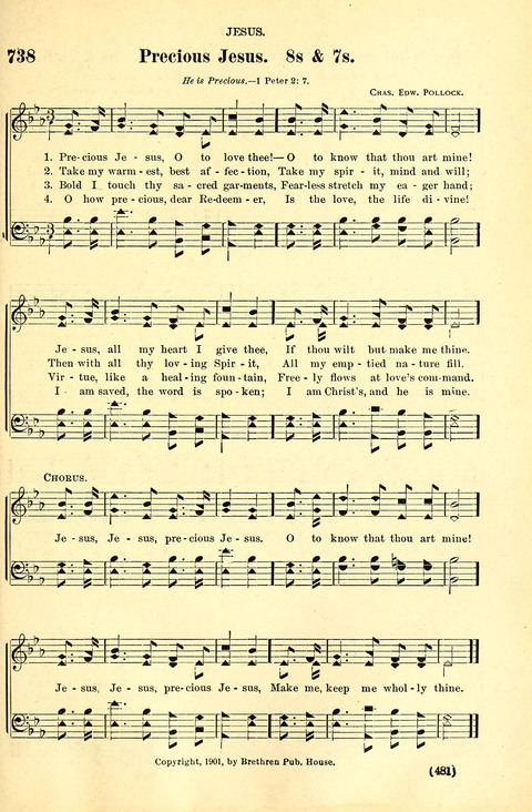 The Brethren Hymnal: A Collection of Psalms, Hymns and Spiritual Songs suited for Song Service in Christian Worship, for Church Service, Social Meetings and Sunday Schools page 481