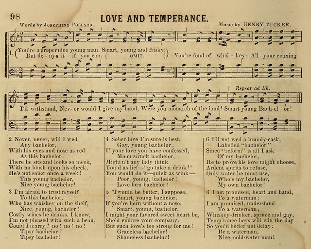 Temperance Chimes: comprising a great variety of new music, glees, songs, and hymns, designed for the use of temperance meeting and organizations, glee clubs, bands of hope, and the home circle page 98