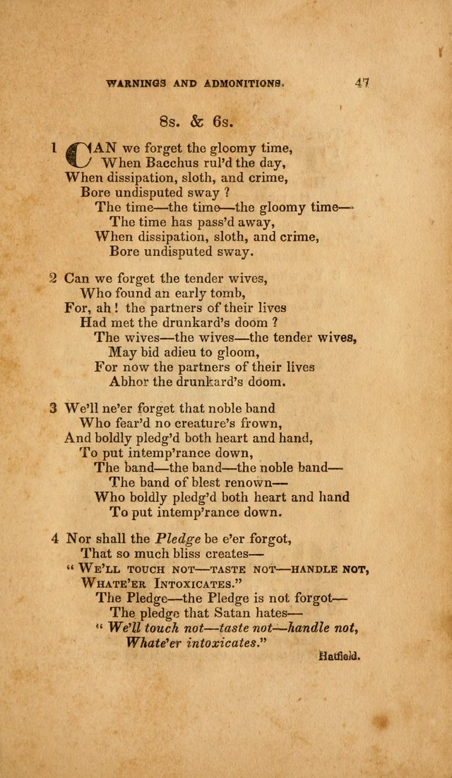 Temperance Hymn Book and Minstrel: a collection of hymns, songs and odes for temperance meetings and festivals page 47
